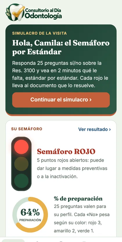 App: pantalla de inicio con el Simulacro de la Visita