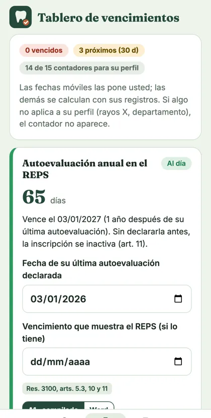 App: Tablero de vencimientos con la cuenta regresiva
