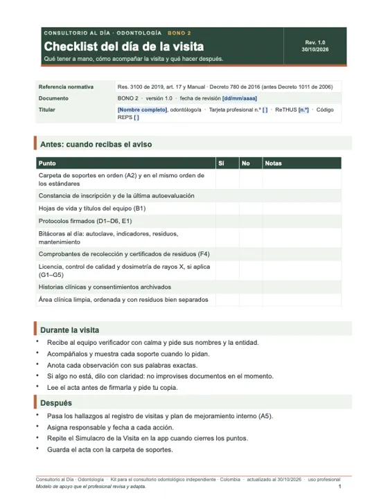 Checklist del día de la visita