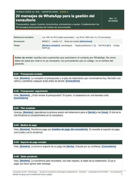20 mensajes de WhatsApp para la gestión del consultorio