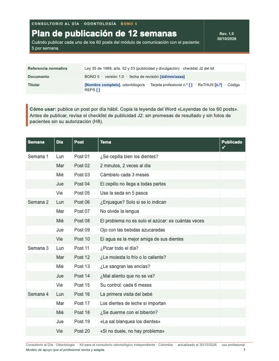 Plan de publicación de 12 semanas