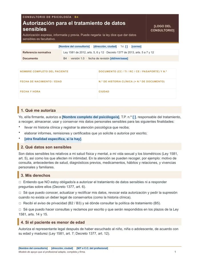 Autorización de datos sensibles (Word y PDF)